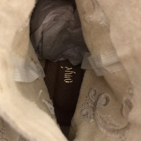 Cream Suede Western Ankle Booties with Tan Heart Accent - Picture 8 of 8